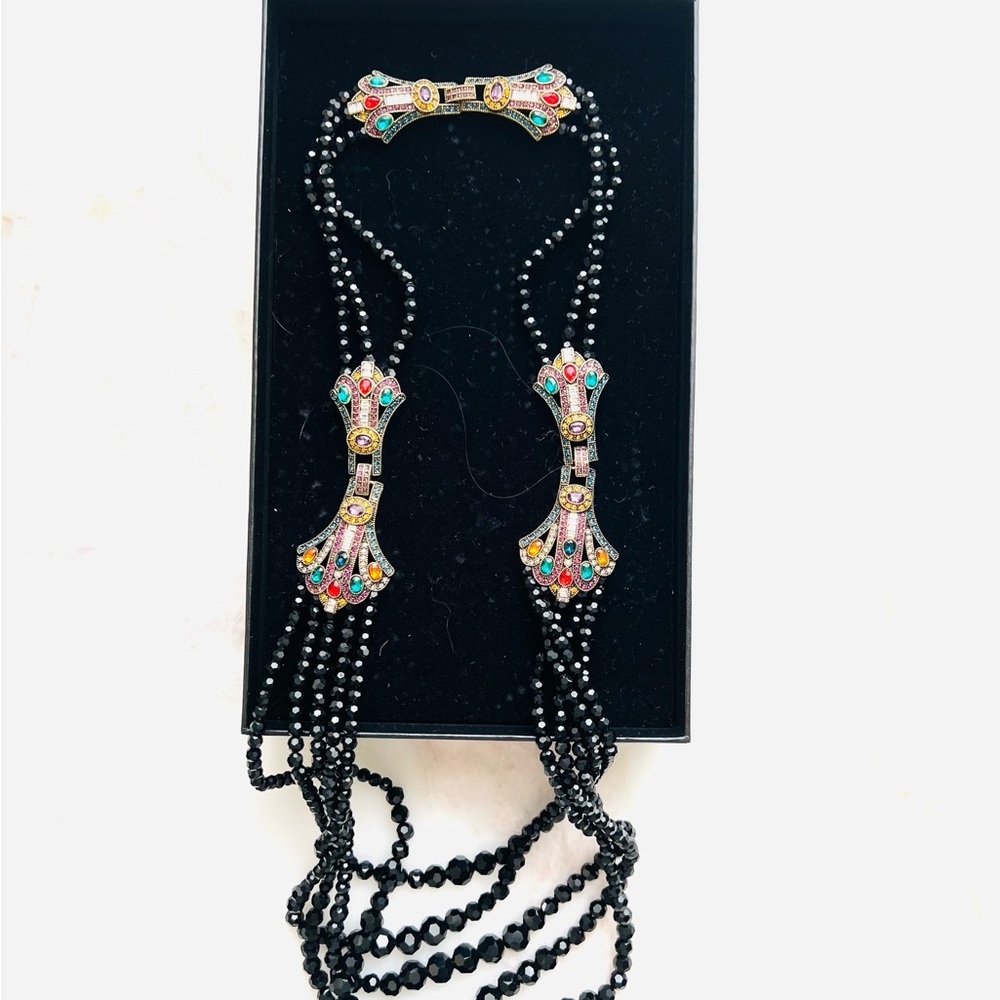 Heidi Daus Art Deco Collectible Necklace—Elegant Multicolor Black Beaded